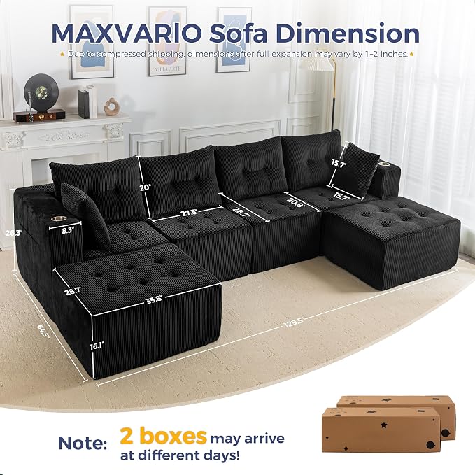 MAXYOYO 129.5" Modular Sectional Sofa Couch, U Shaped Modern Cloud Couch - Image 3