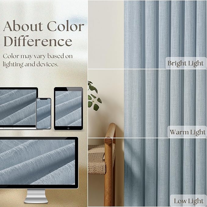 Light Blue Linen Curtains 102 Inches Long - Image 4