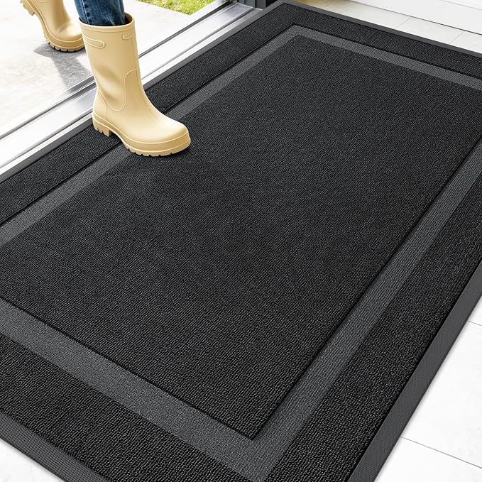 OLANLY Front Door Mat Outside 47x32, All-Season Heavy-Duty Rubber Doormat | Jet by OLANLY