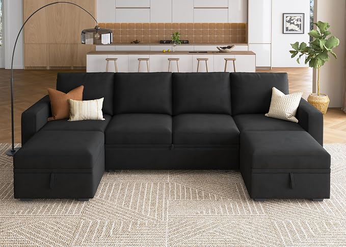 HONBAY Modular Sectional Sleeper Sofa Bed, Velvet Sectional Couch - Image 7