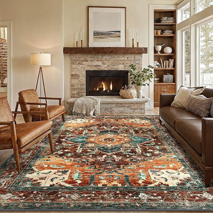 Yamaziot 8x10 Large Area Rug, Non-Slip Washable Boho Living Room Rug | Stain - Image 8