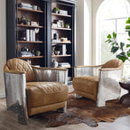 Art Leon Genuine Leather Accent Chair, Mid Century Industrial Armchair - Image 2