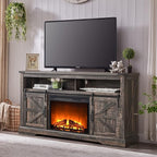 OKD Fireplace TV Stand for 65+ Inch TV, Rustic Media Console w/Sliding Barn by OKD