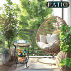 Cinnvoice Outdoor Side Table Round Small Mosaic Patio Accent Indoor End Plant - Image 2