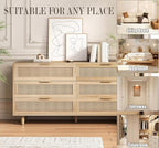 6 Drawer Double Dresser for Bedroom, Natural Rattan Modern Drawer Chest - Image 7