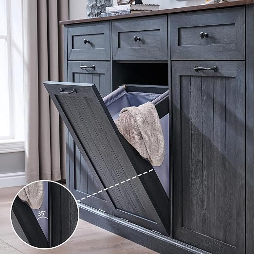 IFGET Triple Tilt Out Trash Can Cabinet, 20 Gallon Farmhouse Laundry Hamper - Image 6