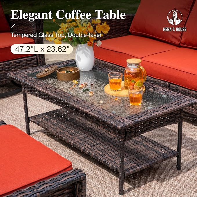 HERA'S HOUSE Red Patio Furniture Set, Oversized Outdoor Wicker Conversation Set - Image 7