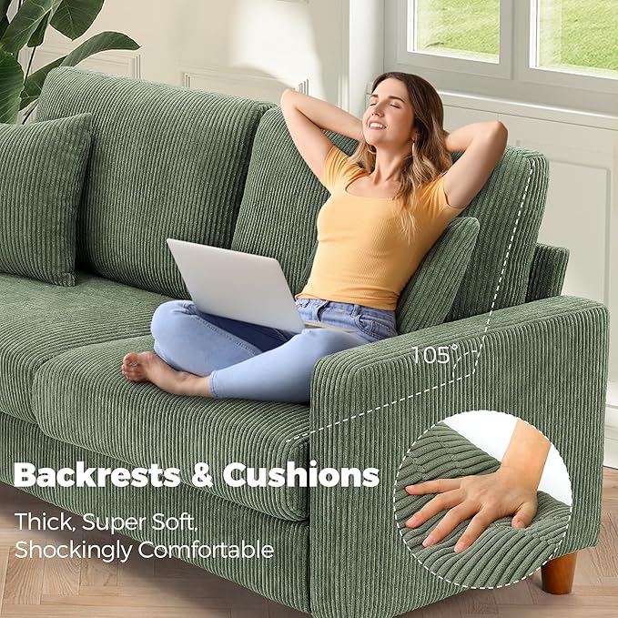 Kidirect 70in Corduroy Couch, Sofas - Image 4