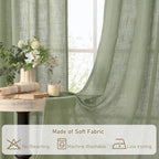 Sage Green Semi Sheer Linen Curtains 60 Inch, Light Filtering Panels | Window - Image 8