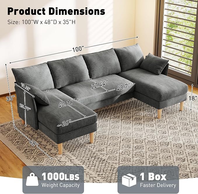 WorthFurni Sectional Couches for Living Room, U Shaped Modular Sectional Sofa - Image 2