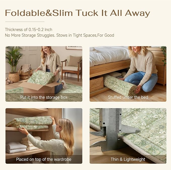 5x7 Light Green Vintage Floral Washable Area Rug - Image 6