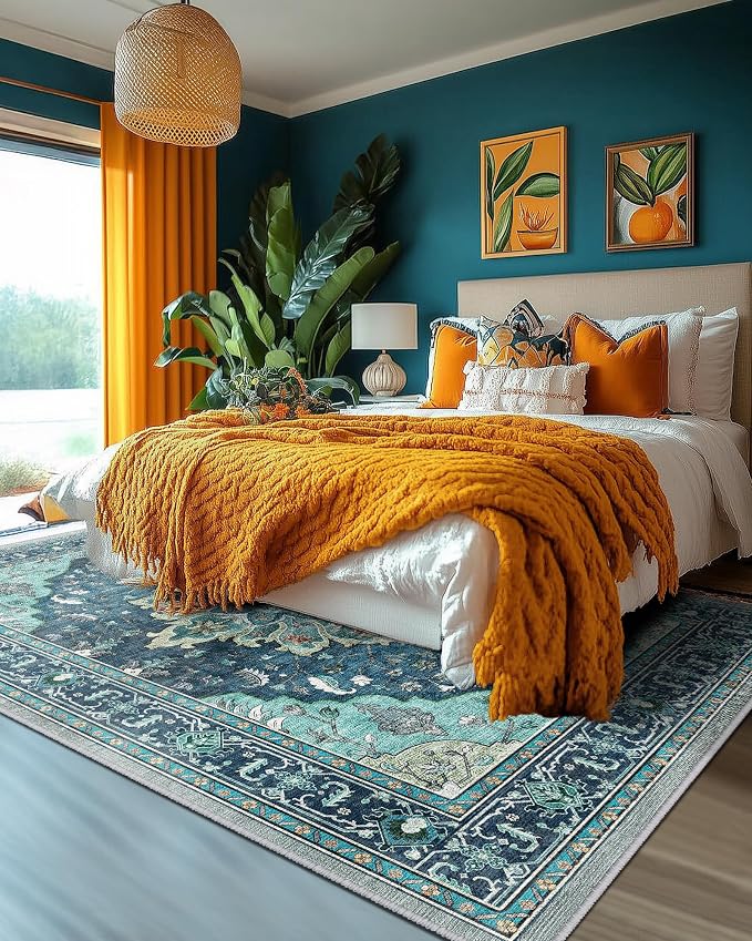 RELEANY Washable Area Rug, Teal | Non-Slip, Water Repellent, Pet Friendly - Image 3