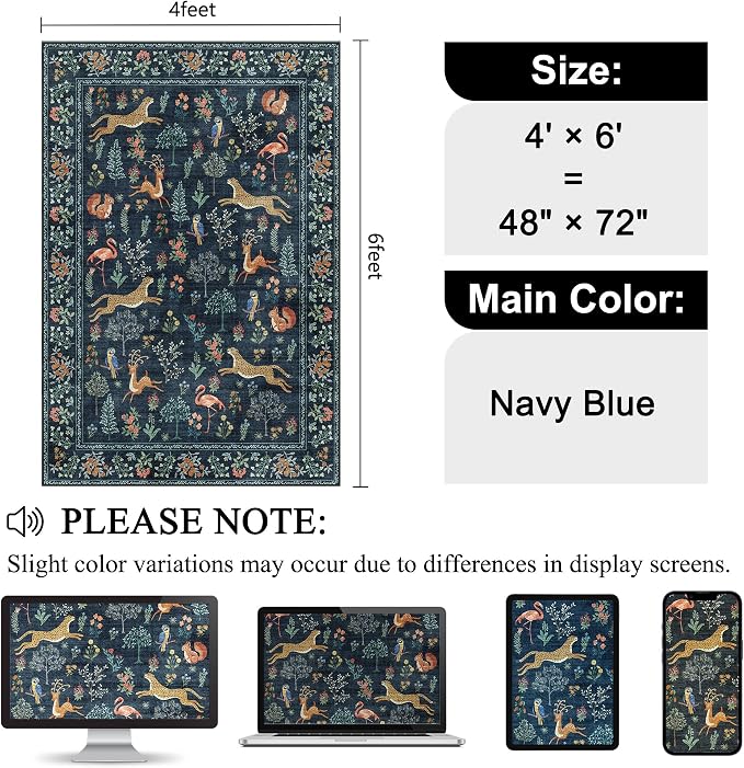 DUKINO 4x6 Area Rug, Non Slip Animal Washable Living Room Rug, Low Pile - Image 2