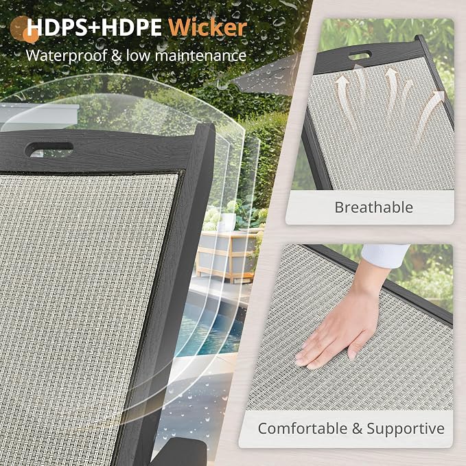LUE BONA Chaise Lounge Chair Outdoor Set of 2, HDPS and HDPE Wicker Material - Image 4