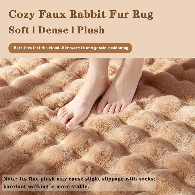 Coffee Rabbit Plush Rug 3'x5', Fluffy Shaggy Area Rug - Image 4