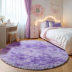 Round Rugs 5ft for Bedroom Living Room, Tie-Dyed Purple Fluffy Circle Area Rug by ONASAR
