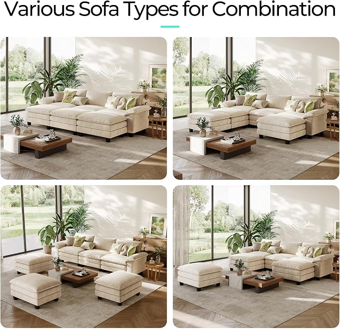 LINSY HOME 123" Modular Sectional Sofa, 3-Seat Corduroy Modern Cloud Couch - Image 8