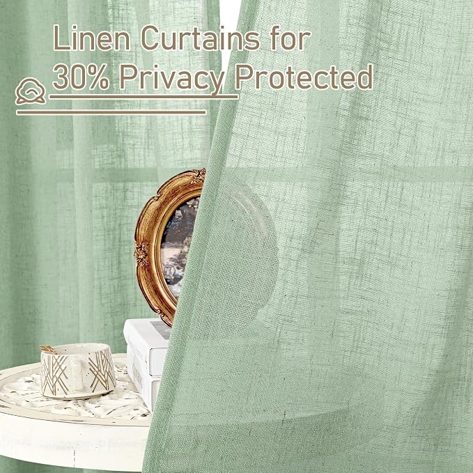 Linen Curtains 48 Inch Length Semi Sheer Light Filtering 2 Panels | Linen - Image 5