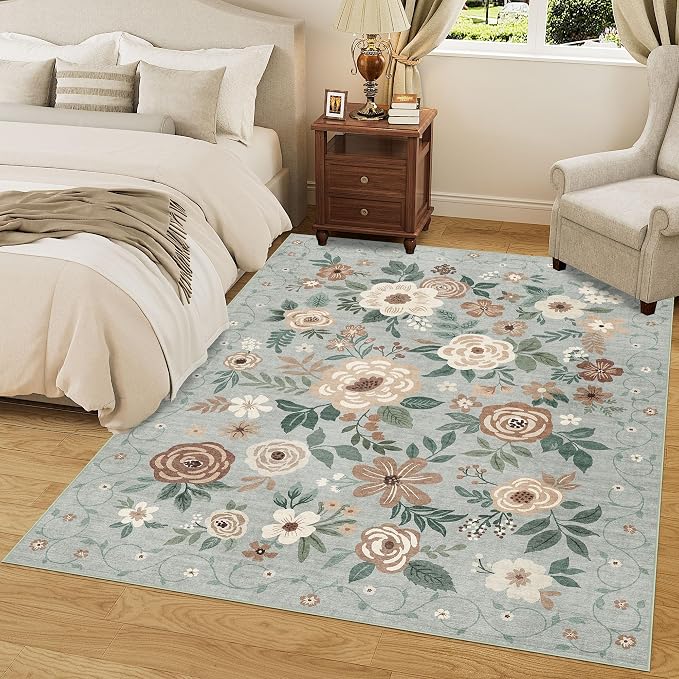 DUKINO 5x7 Area Rug Floral Washable Rug - Image 8