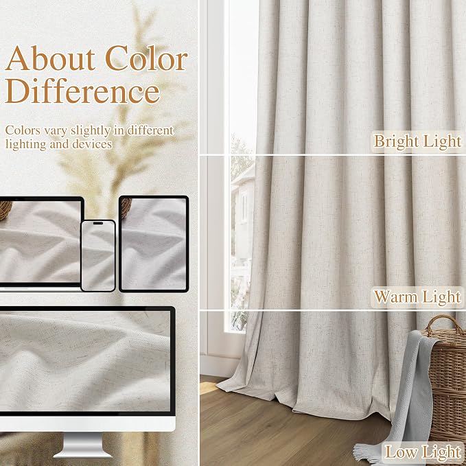 100% Black Out Light Beige Linen Curtains 90 Inch Long - Image 7