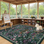 PLHXFR Area Rug Living Room: 4x6 Floral Washable Boho Carpet Dark Green | - Image 5