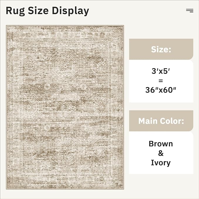Soalmost 3x5 Rugs Non-Slip, Small Washable Kitchen Entryway Area Rug Brown | - Image 5