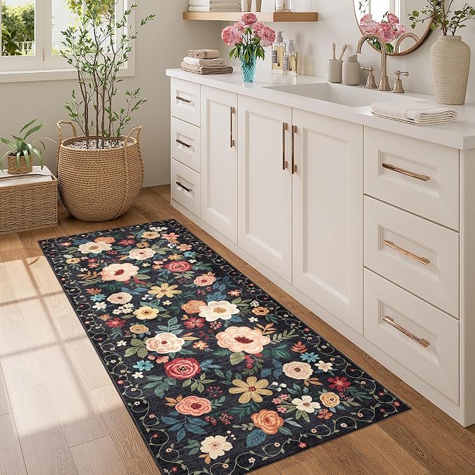 DUKINO 2x5 Runner Rug, Floral Washable Rug - Image 3