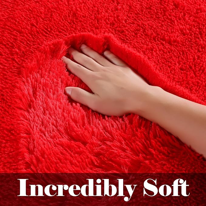 Red Rugs for Living Room Bedroom, 5x8 Fluffy Bedside Area Rug, Soft Plush - Image 2