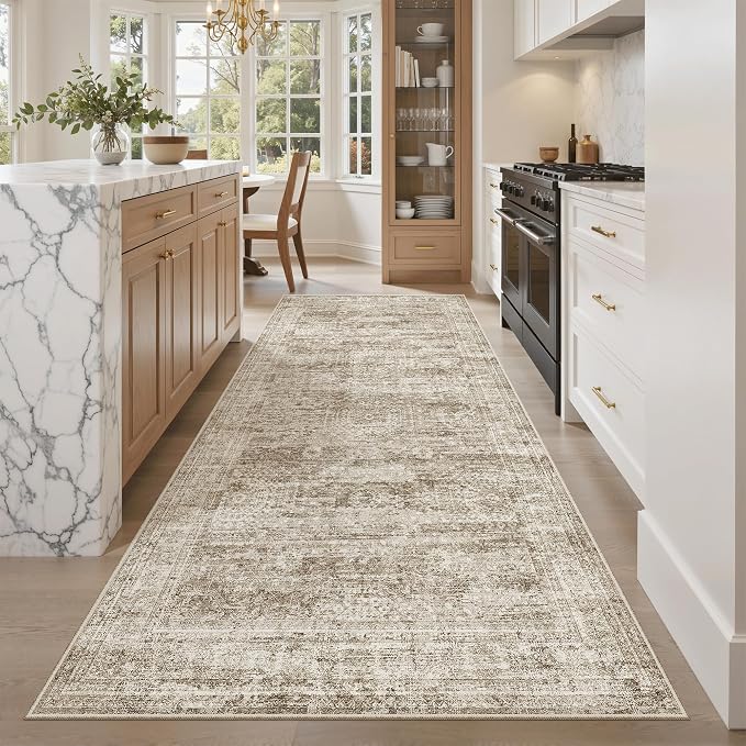 Soalmost Washable 4x8 Hallway Runner Rug Non-Slip Kitchen Entry Rugs Brown | by Soalmost