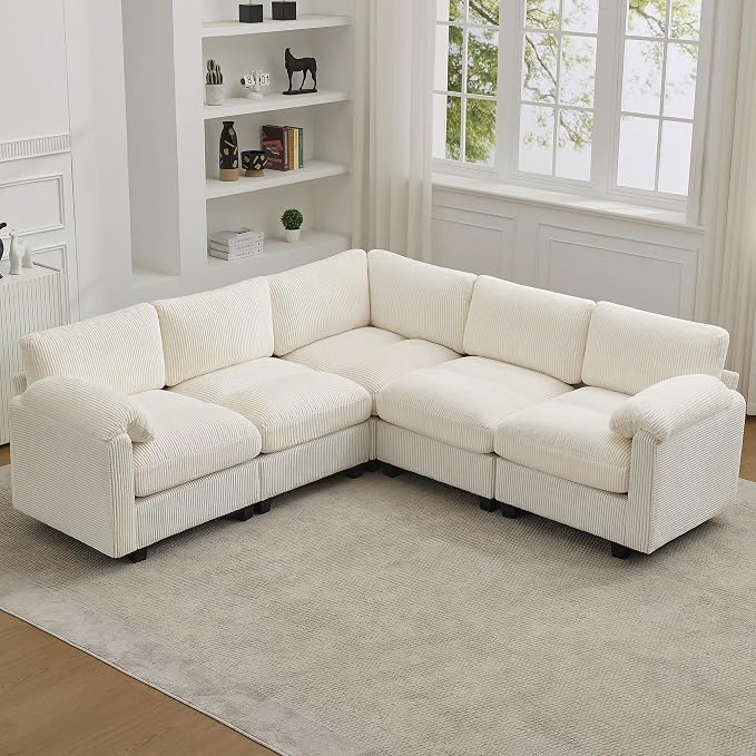 87'' V-Shaped Sectional Sofa Couch, 5-Seater Modular Couches by HATPPTO