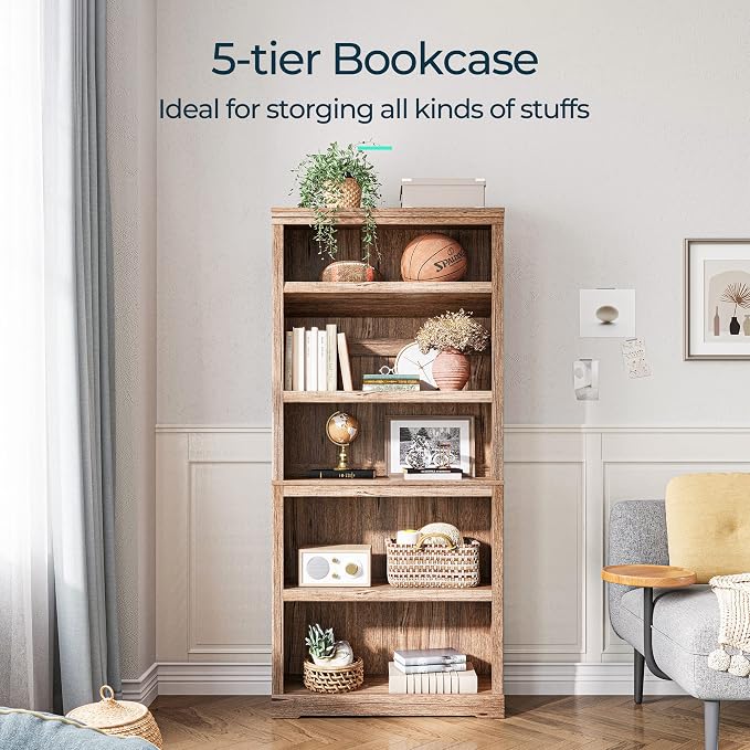 LINSY HOME 5-Shelf Bookcase, Bookshelves Floor Standing Storage Shelves 68 in - Image 4