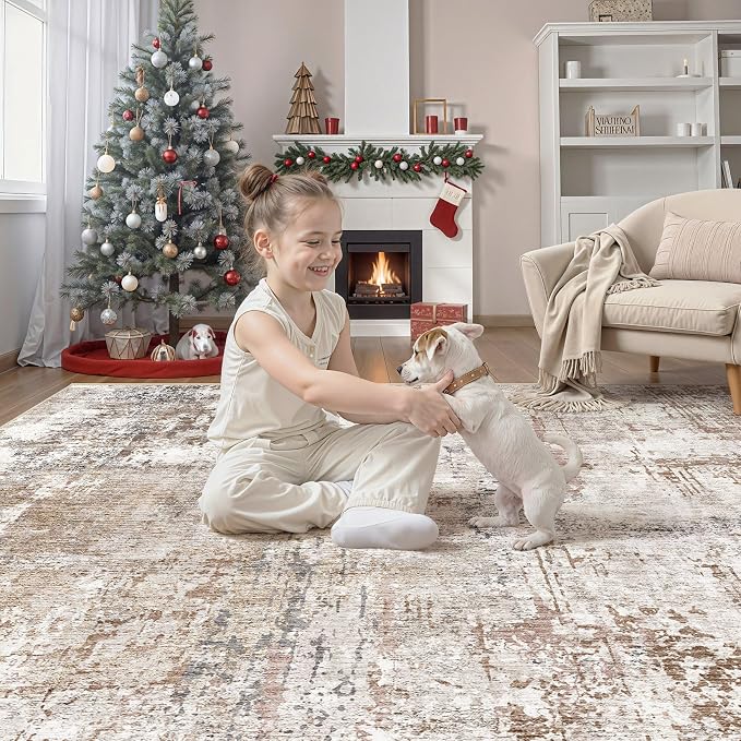 UERMEI Square Area Rugs : Washable 6x6 Neutral Modern Abstract Carpet - Image 5