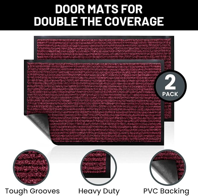 Front Door Mat, Indoor Outdoor Welcome Entryway Entrance Doormat, 36x24 Red | - Image 2