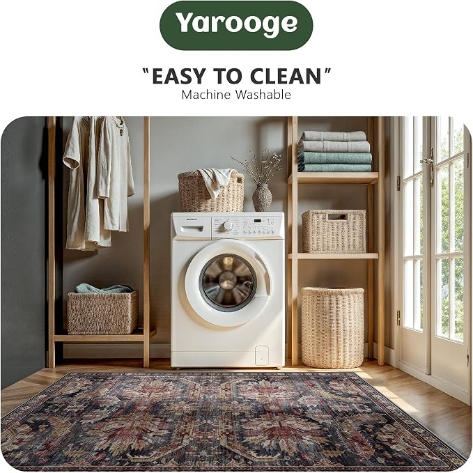 5x7 Area Rugs, Vintage Retro Soft Washable Rug, Non-Slip Low Pile Rugs - Image 5