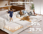 115" Oversized Chenille Couch Modular Sectional Sofa, Washable Cloud Couch - Image 3
