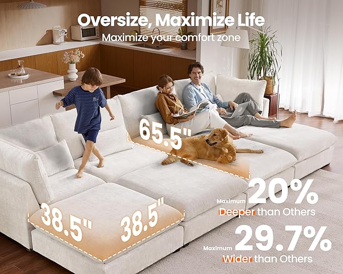 154" Oversized Chenille Couch Modular Sectional Sofa, Washable Cloud Couch - Image 3