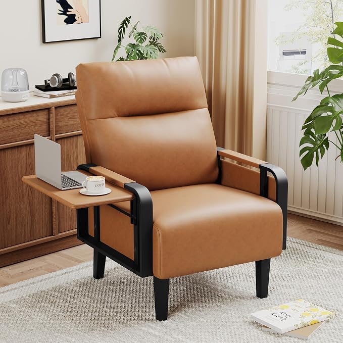 Andeworld Modern Brown Accent Chair, PU Leather Upholstered Armchair Side Chair by Andeworld
