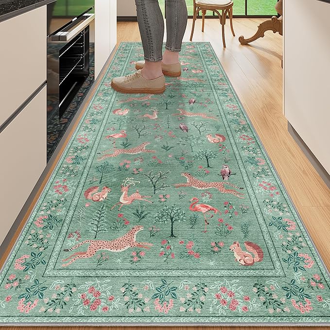 DUKINO 2.6x8 Rug for Hallway, Washable Kitchen Runner Rug Non Slip, Teal | Low by DUKINO
