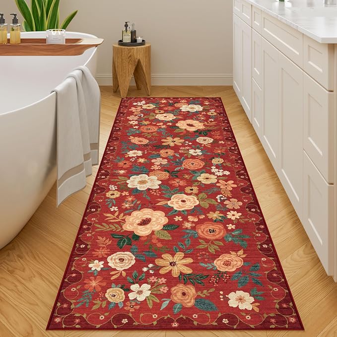 DUKINO 2x6 Runner Rug for Hallway, Washable Kitchen Rugs Non Slip, Floral - Image 4