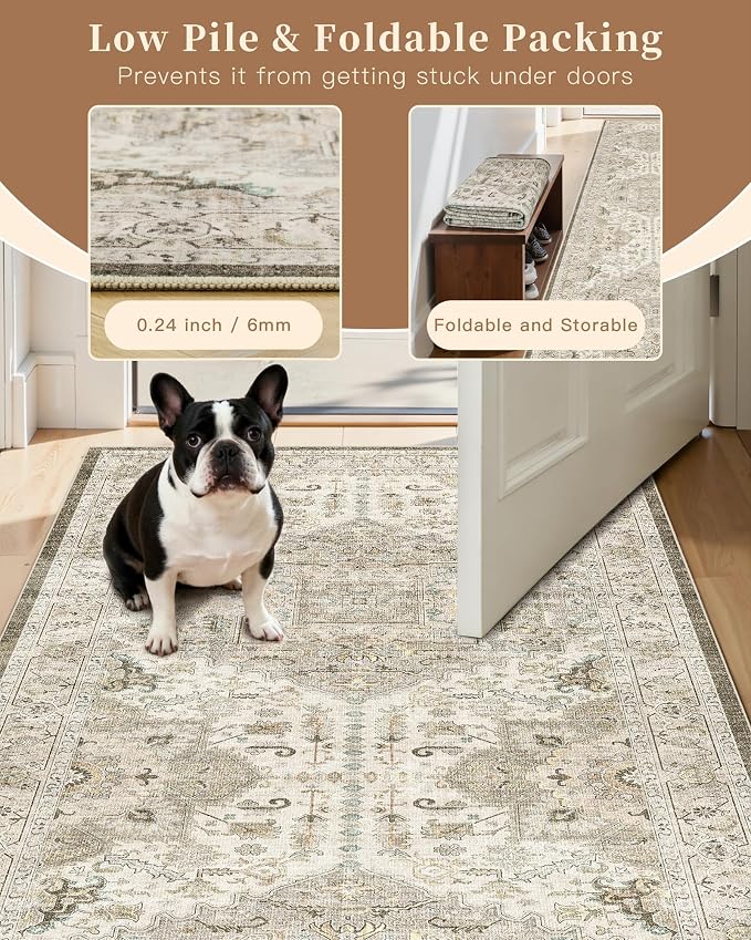 Madane Hallway Runner Rug 3x10 Washable Kitchen Runners 10ft, Ivory/Brown | - Image 7
