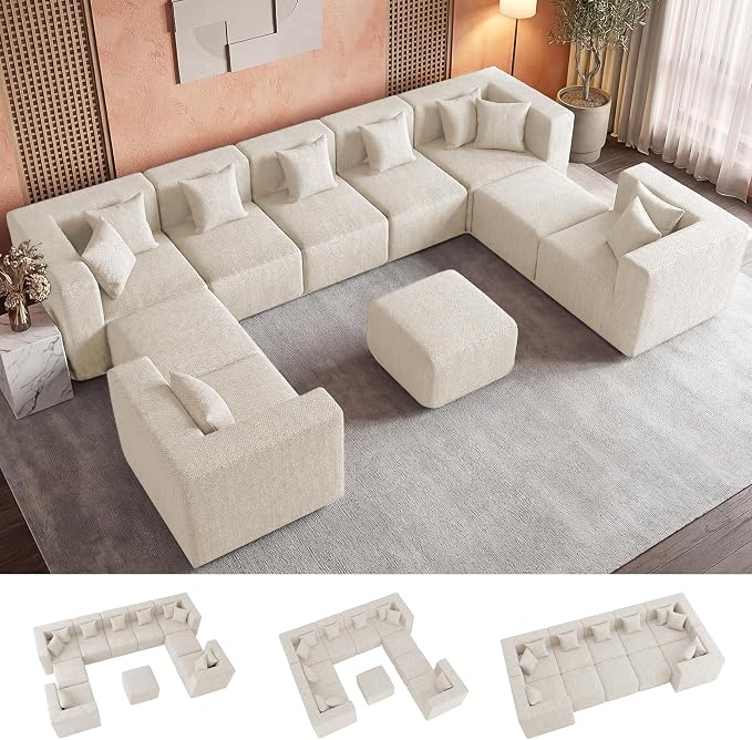 MONVANE Modular Sectional Sofa, Oversized 10 Seat Convertible U Shaped Couch by MONVANE