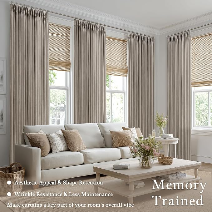 Taupe Pleated Linen Light Filtering Curtains 102 Inches Long 50 Inch Wide | - Image 2