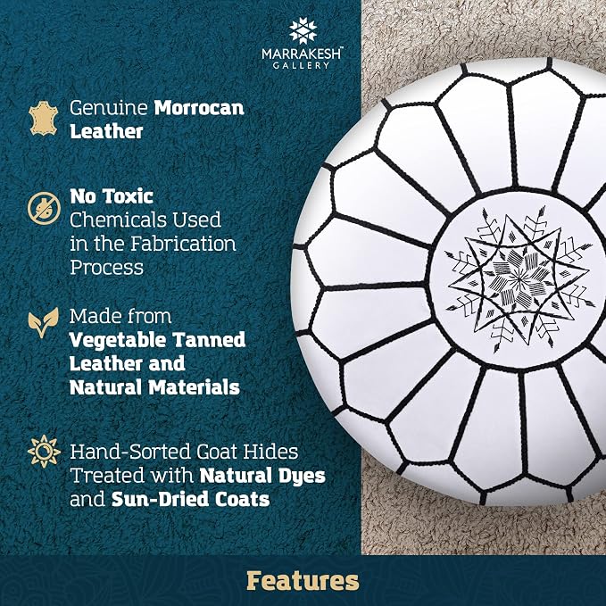 Marrakesh Gallery Genuine Leather Round Pouf Unstuffed - Image 4