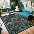 PLHXFR Area Rug Living Room: 4x6 Floral Washable Boho Carpet Dark Green | by PLHXFRSoftAreaRugs