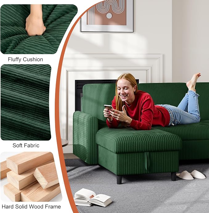 Vongrasig Pull Out Couch, 2 in 1 Sectional Sleeper Sofa Bed - Image 8