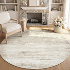 Washable Round Rug 4ft for Bedroom: Circle Neutral Soft Rug Abstract Non Slip by LOSBULAKE