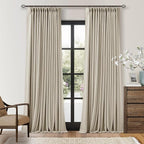 Oatmeal 108 Inch Blackout Linen Pleated Curtains by Twodrapes