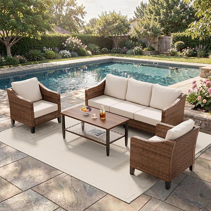 4-Piece Patio Conversation Sets, Outdoor Sectional Sofa 2-Tier Coffee Table - Image 2