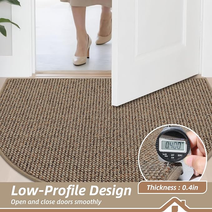 BEQHAUSE Dirt Trapper Door Mat 36" x 60" Half Circle Non Slip Rugs, Taupe | - Image 6