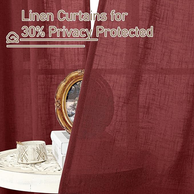 Burgundy Red 78 inch Sheer Linen Curtains - Image 5